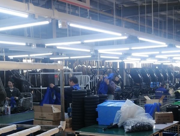 Baby strollers are assembled at a factory in China.